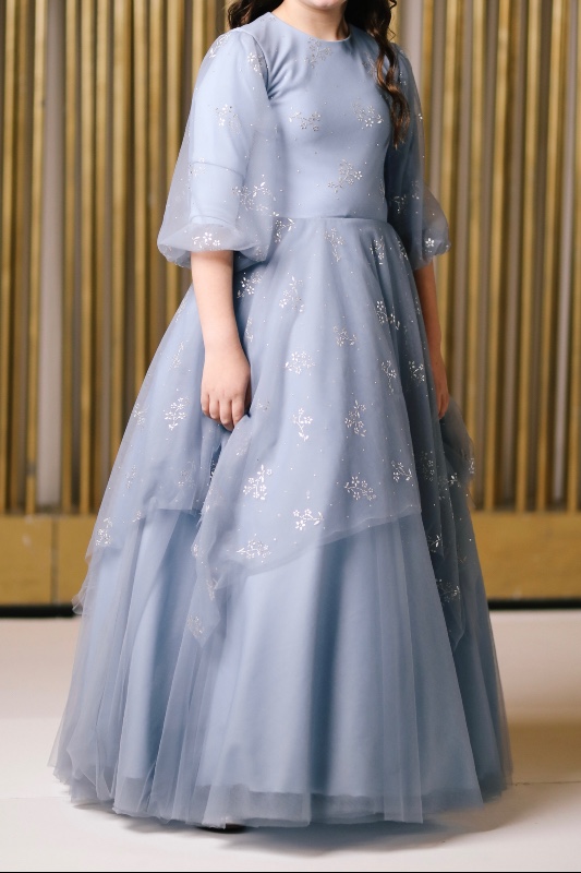 Beautiful Zoe semi custom light blue girls gown for sale