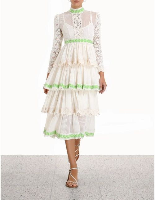 New with Tags Zimmermann Ivory Estelle Pintuck Midi Dress for Sale