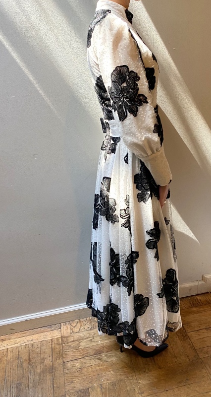 Gorgeous white with beautiful embroidered black flowers dress/gown/midi dress for Sale