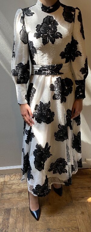 Gorgeous white with beautiful embroidered black flowers dress/gown/midi dress for Sale