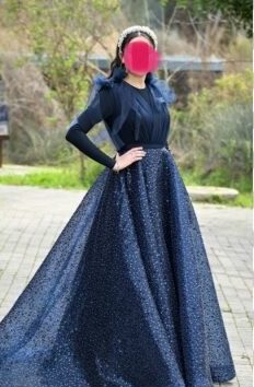 Elegant sister of the bride custom navy gown for sale