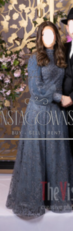 Miri’s slate blue beaded gown for sale