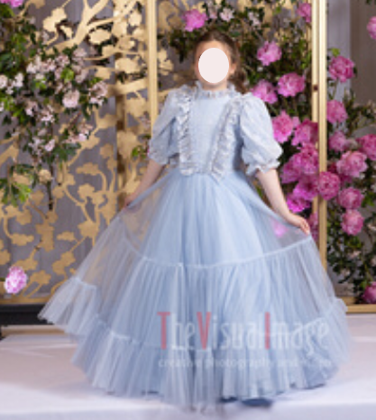 light blue tulle and lace custom made girls gown for sale