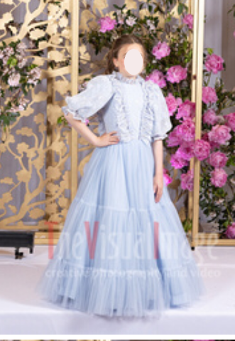 light blue tulle and lace custom made girls gown for sale