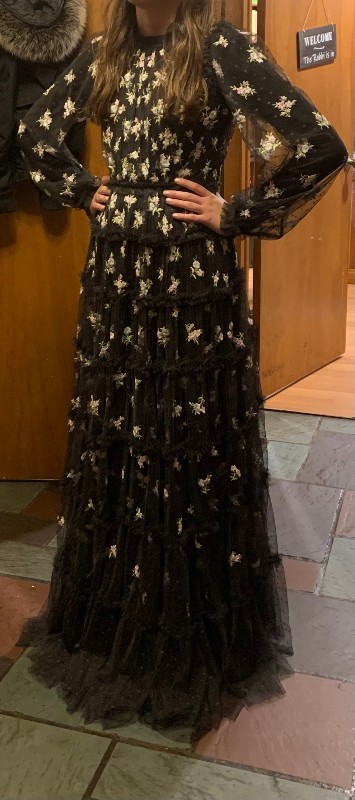 Needle and Thread Beautiful Year Round Black with Embroidered Flowers Gown For Sale