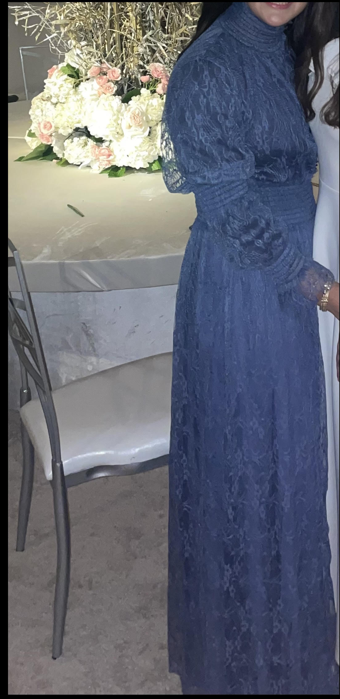 Gorgeous BY MALINA designer high neck blue lace gown for sale
