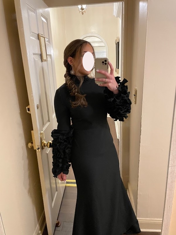 Beautiful Semi custom Black Raquel Couture high neck evening gown