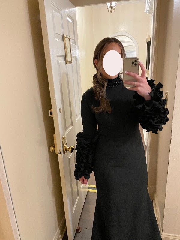 Beautiful Semi custom Black Raquel Couture high neck evening gown