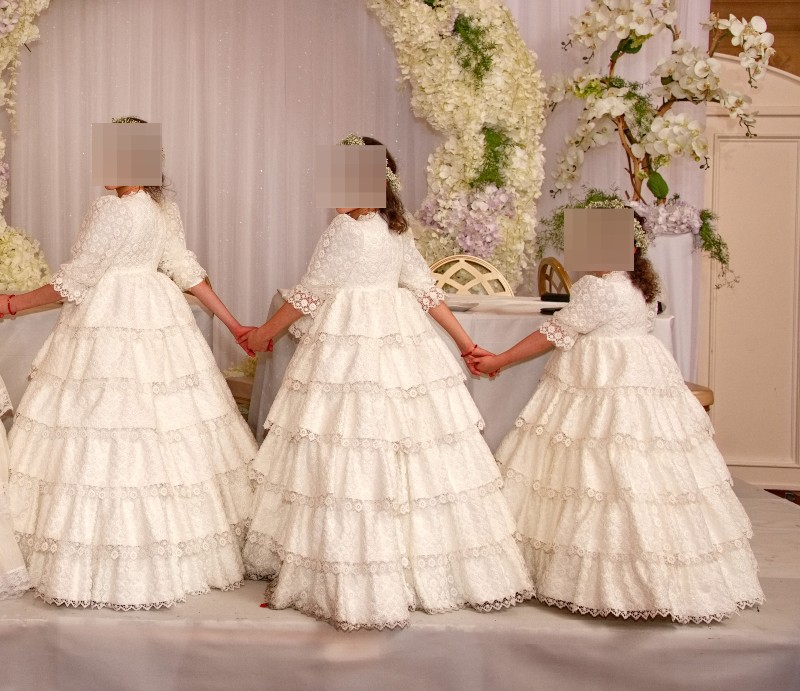 4 Magnificent Custom Victorian Vintage Cream/White/Ivory Children's Lace Gowns for Rent/Sale