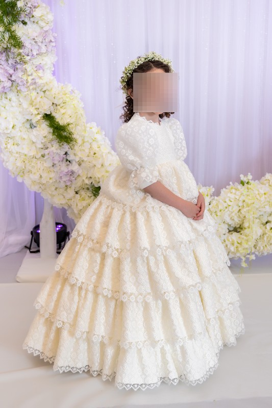 4 Magnificent Custom Victorian Vintage Cream/White/Ivory Children's Lace Gowns for Rent/Sale