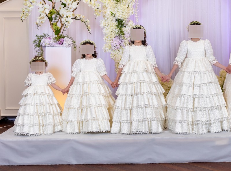 4 Magnificent Custom Victorian Vintage Cream/White/Ivory Children's Lace Gowns for Rent/Sale