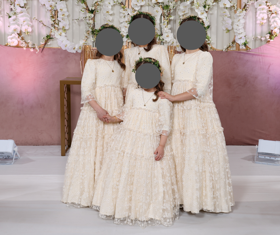 Four Exquisite Klade/Eloisa ivory girls gowns for sale