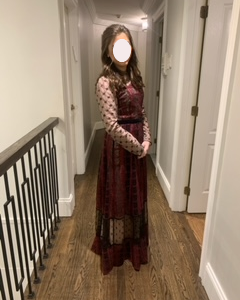 Designer burgundy and pink lace gown for sale