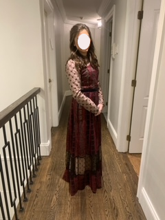Designer burgundy and pink lace gown for sale