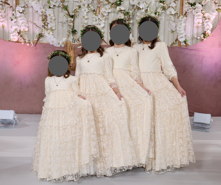 Four Exquisite Klade/Eloisa ivory girls gowns for sale