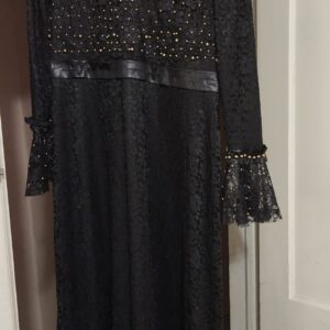 Black lace gown with gold beads for sale