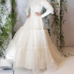 Custom made stunning ivory silk organza gown for rent/sale