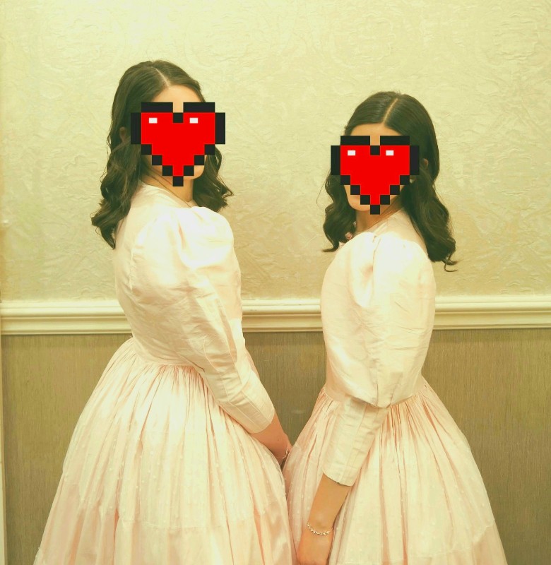 2 Matching Pink Custom-made Teenage Girls Gowns for Sale