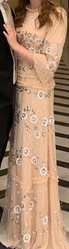 Beautiful blush/pink tulle embroidered gown for sale