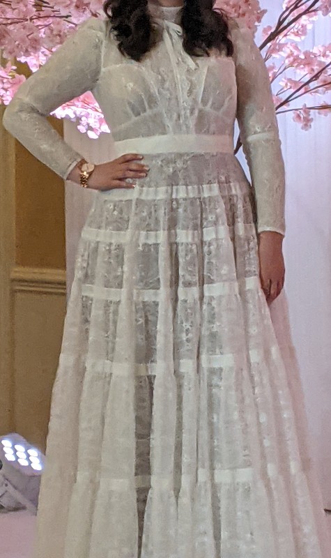 Winter White Lace Gown for sale
