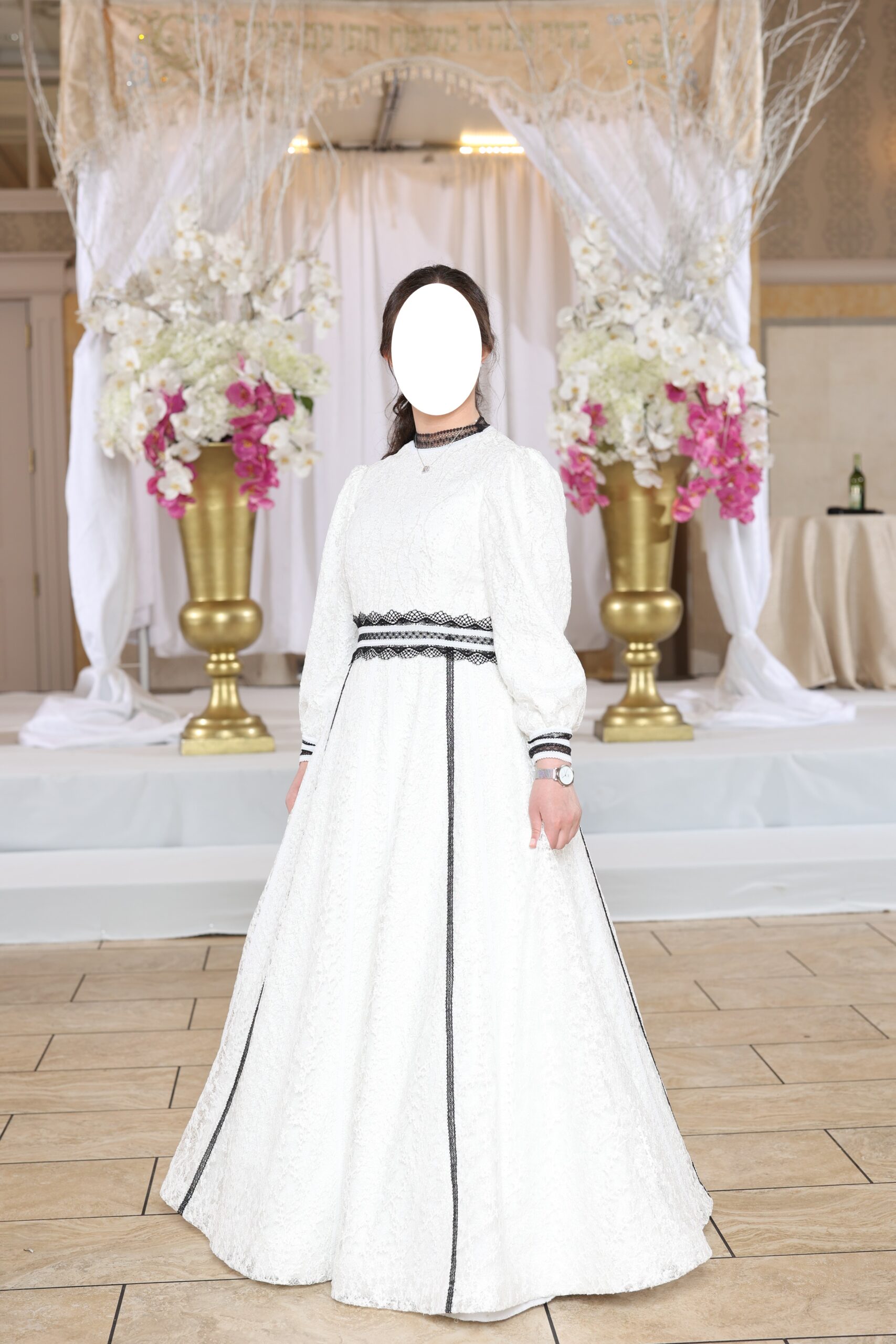 Stunning detailed custom-made white gown for sale