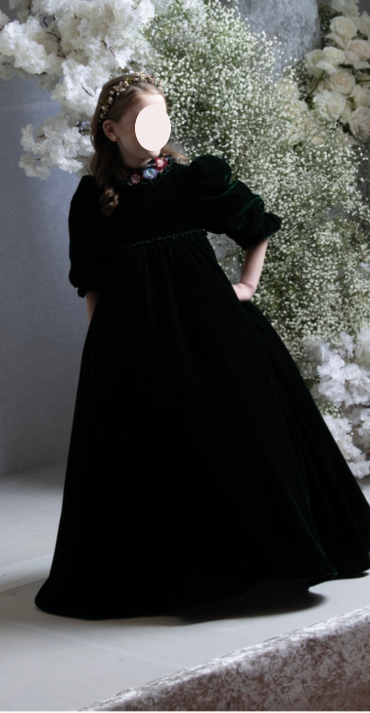 Two Gorgeous custom green velvet gown's with unique embroidery for sale