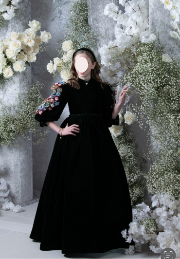 Two Gorgeous custom green velvet gown's with unique embroidery for sale