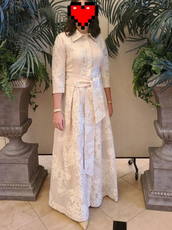 teri john champagne/gold shirtdress style gown for rent or sale