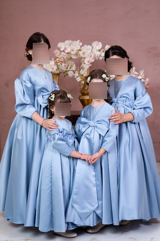 Four blue satin girls gowns/dresses for sister of the bride for Rent/Sale