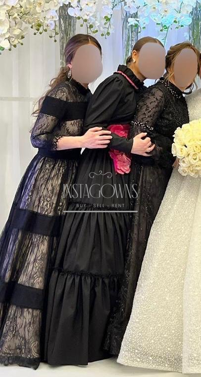 Elegant Silouette black and light pink sister of bride gown for rent/sale