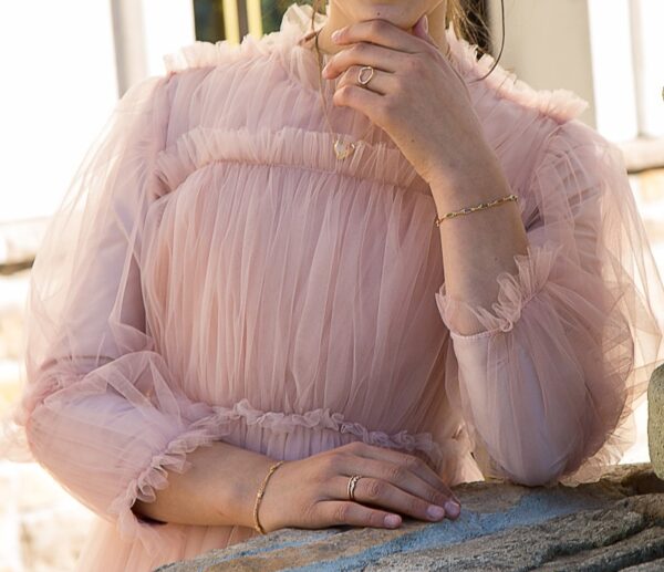 Pink custom tulle gown for sister of the bride for sale