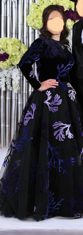 Magnificent designer black velvet gown for Sale