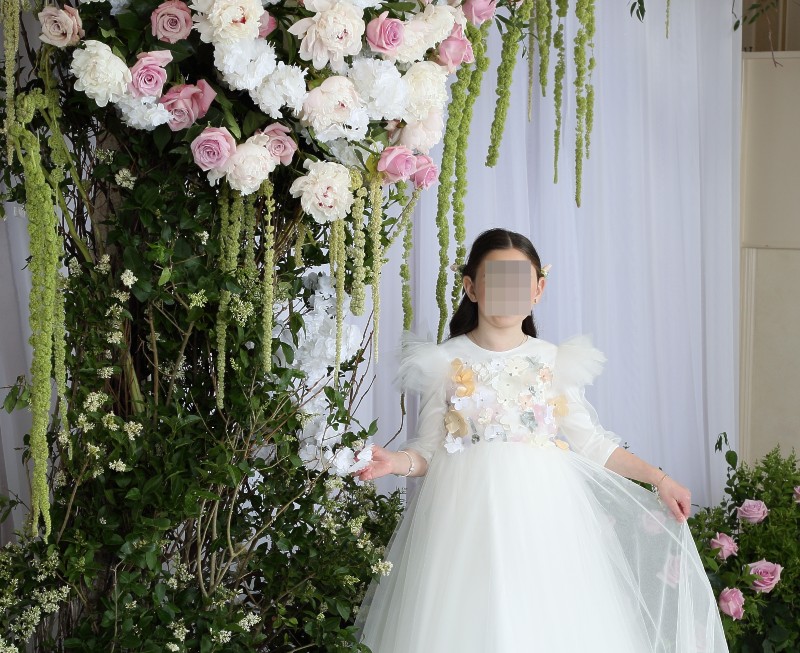 Two matching precious white tulle gowns for sale