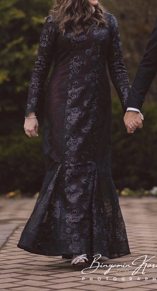 Dark Burgundy with black lace overlap gown for sale