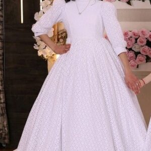 Beautiful custom white cotton-lace children's gown for rent or sale