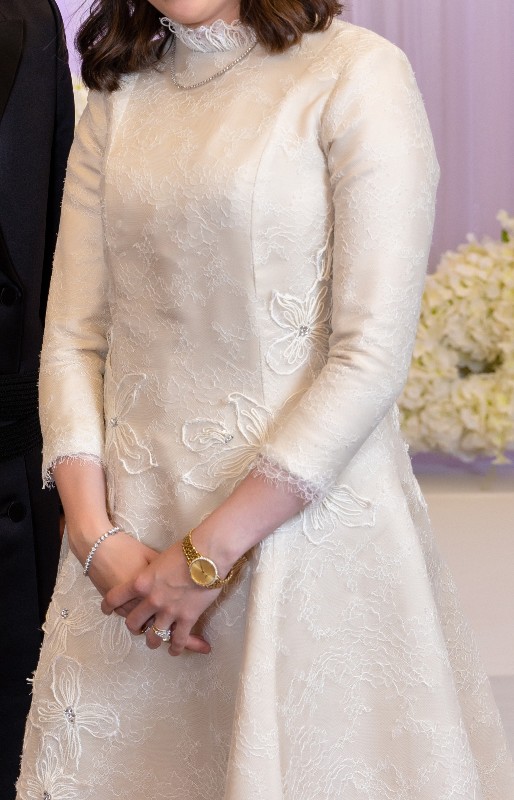 Beautiful Custom Off white/cream High neck Lace gown for Rent/Sale