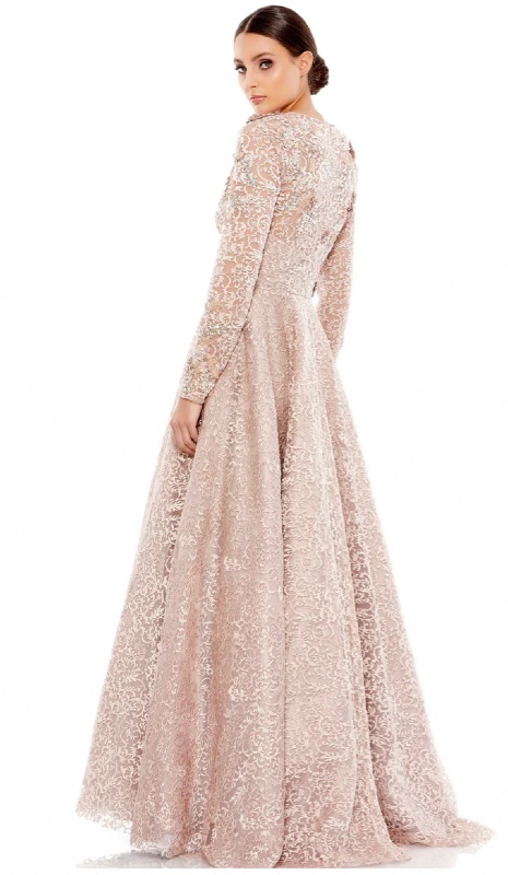 Stunning Long sleeve a line floral applique gown by Mac Duggal for sale