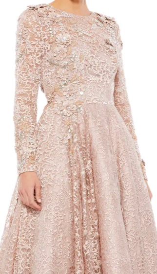 Stunning Long sleeve a line floral applique gown by Mac Duggal for sale