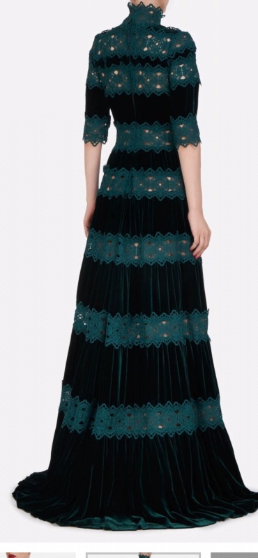 Costarellos Green Velvet/Lace Gown for sale