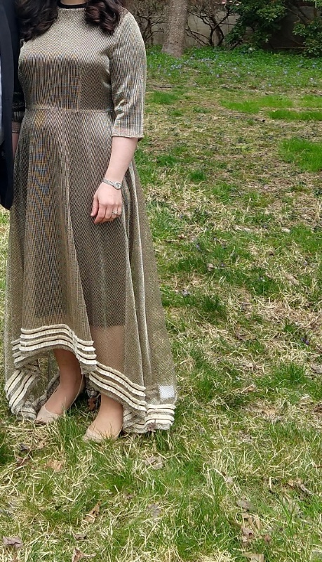 Gorgeous Surelle Gold/Black Overlay Dress For Sale