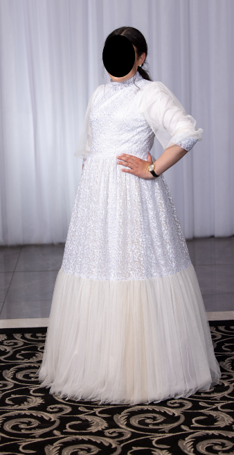 Elegant white and gold custom gown for sale