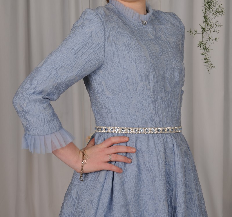 Stunning light blue swarovski beaded teens gown for Sale