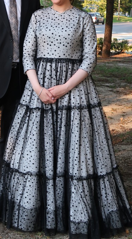 Beautiful Sister of the bride white and black dotted gown for Sale