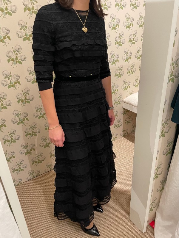 Designer Costarellos Black Lace Evening Gown for Rent/Sale