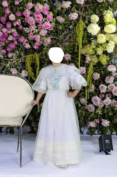Classic designer light blue detailed kids gowns for Rent