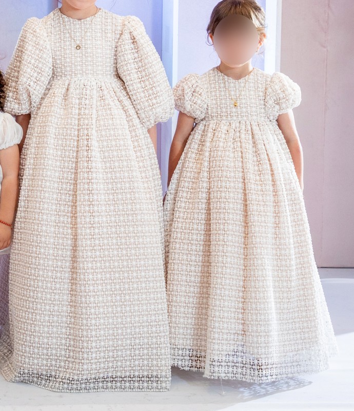 Beautiful Off-White Eyelet Lace with mauve lining Klade Gowns for sale