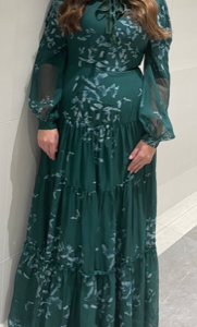 Elegant Raquel Couture green gown for rent