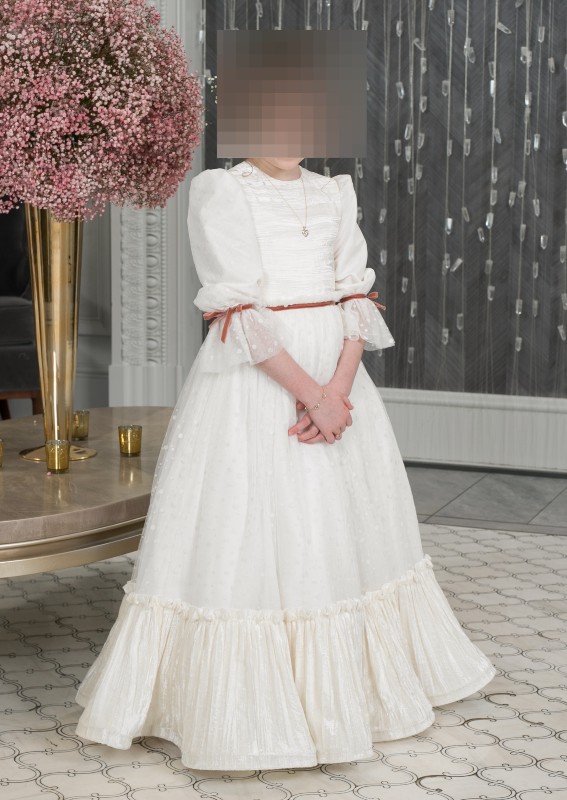 3 Stunning custom made children's gown-off white with mauve trimming for sale