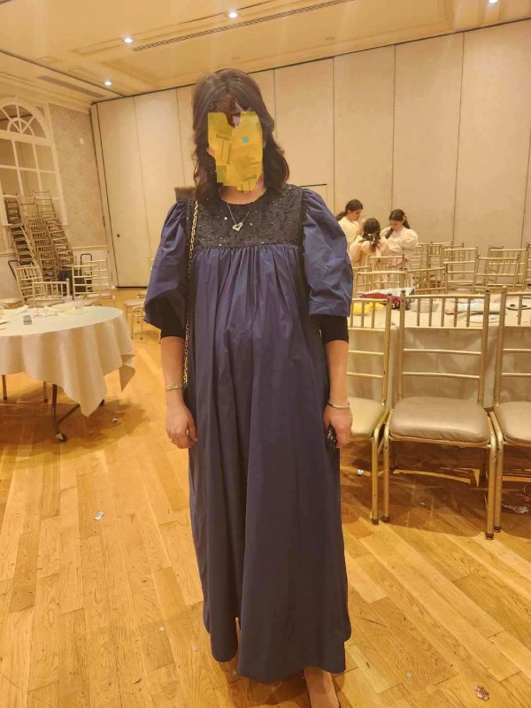 Maternity navy blue taffeta gown for rent or sale