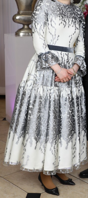 elegant ivory and silver grey gown for sale